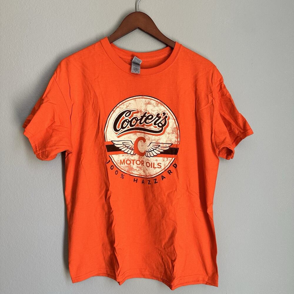 Dukes of Hazzard Orange Cotton T Shirt L Cooter's Motor Oils Retro TV Nostalgia